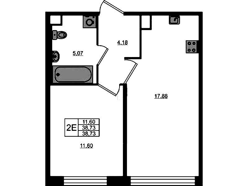 1-комнатная квартира 38.73 м², 1/5 эт., ЖК «Plus Пулковский»
